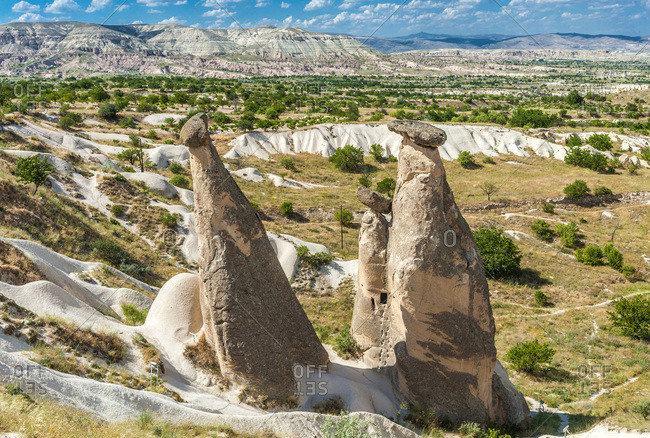 Turkey, Cappadocia, hoodoos the Three Sisters hoodoos in the Urgup valley