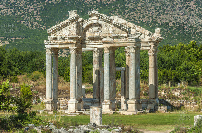 Turkey, Aphrodisias archeological Roman site, Tetrapylon (monumental gateway od the Temple of Aphrodite) (3rd century BC) (UNESCO World Heritage)