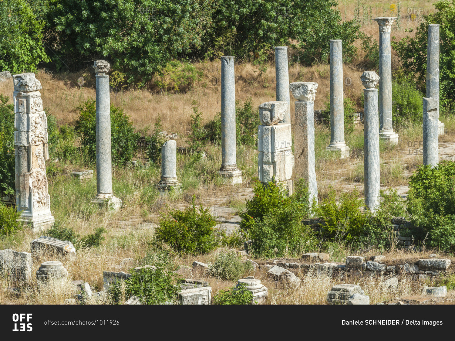 Turkey, Aphrodisias archeological Roman site, the portico of Tiberius (1st - 5th century AC) (UNESCO World Heritage)