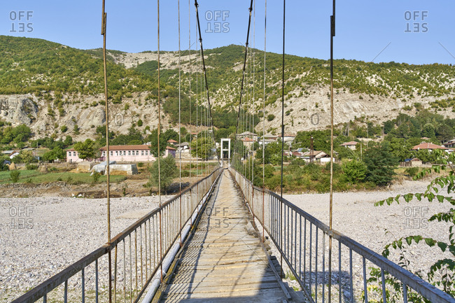 Rope bridge over the river Borovitsa leading to the village of Nenkovo, Bulgaria