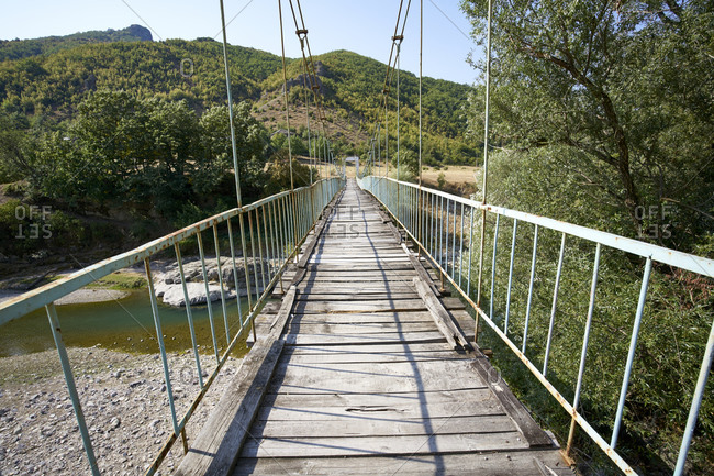 The rope bridge to the abandoned village of Tikva in the Borovitsa River valley, Eastern Rhodopes, Bulgaria