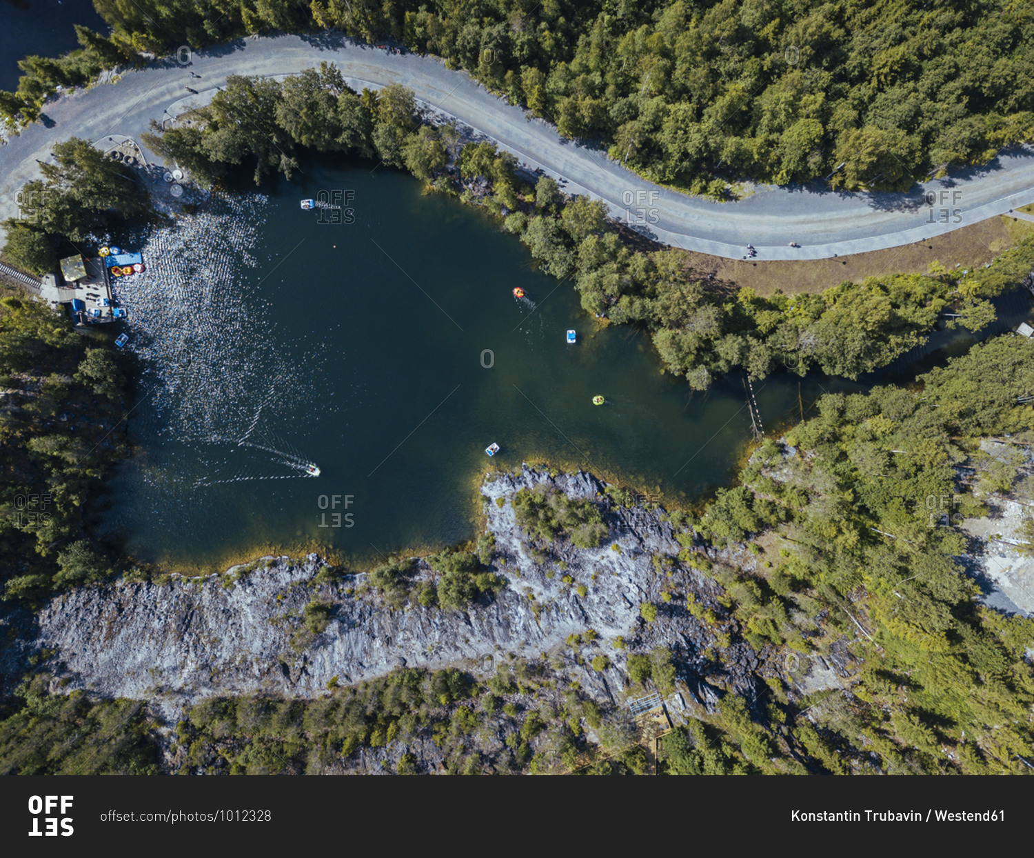 Aerial view of Montferran lake in Ruskeala Mountain Park