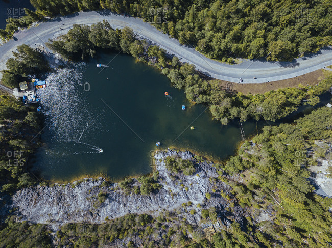 Aerial view of Montferran lake in Ruskeala Mountain Park