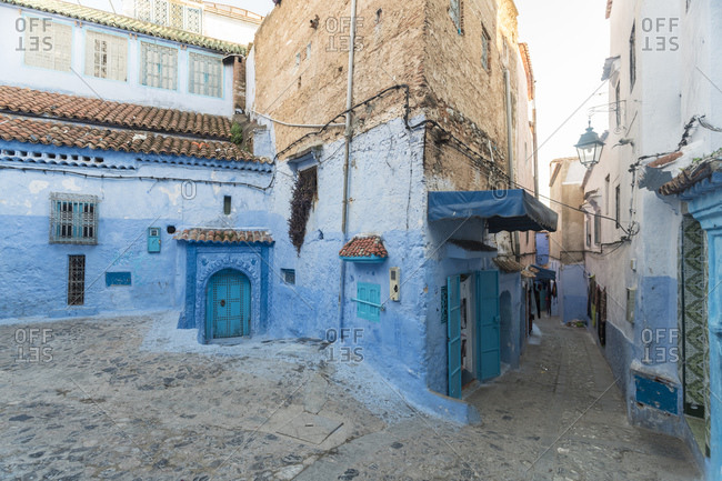 Exterior of houses painted in blue color at Chefchaouen- Morocco