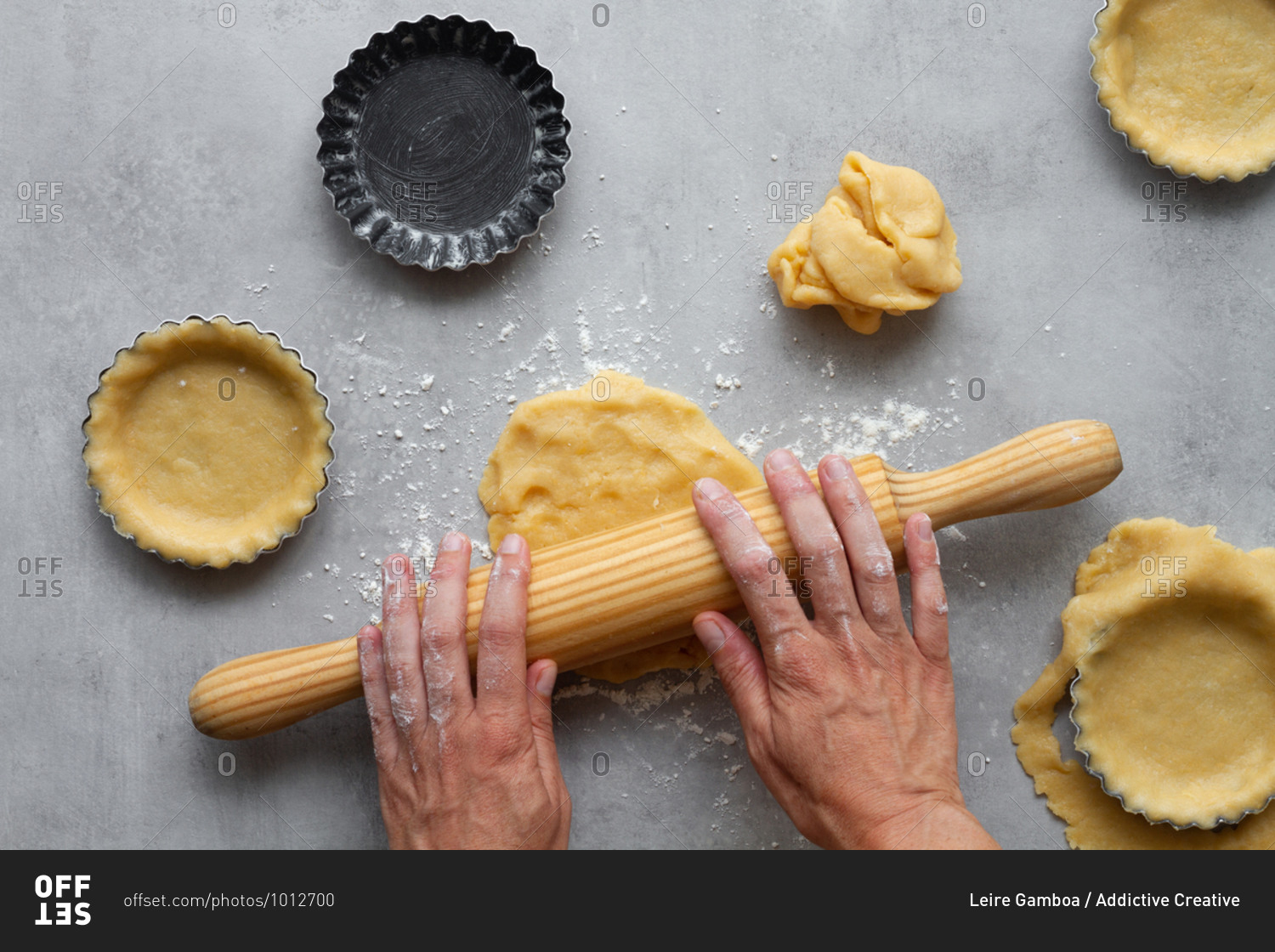 Rolling In Baking From above of crop anonymous baker rolling short crust pastry dough on ...