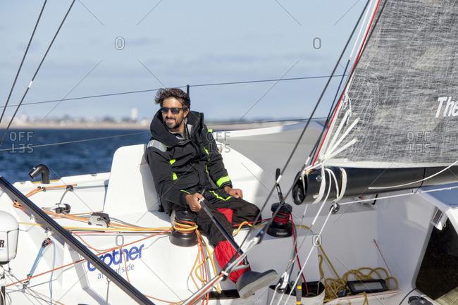 France, Brittany, Lorient - June 26, 2018: The Lift 40 ( Class 40 ) Black Mamba for the skipper Yoann Richomme training for the Route du Rhum Destination Guadeloupe 2018.