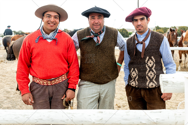 November 11, 2019: Portrait of cowboys in a Gaucho rodeo. Puerto Madryn, Argentina