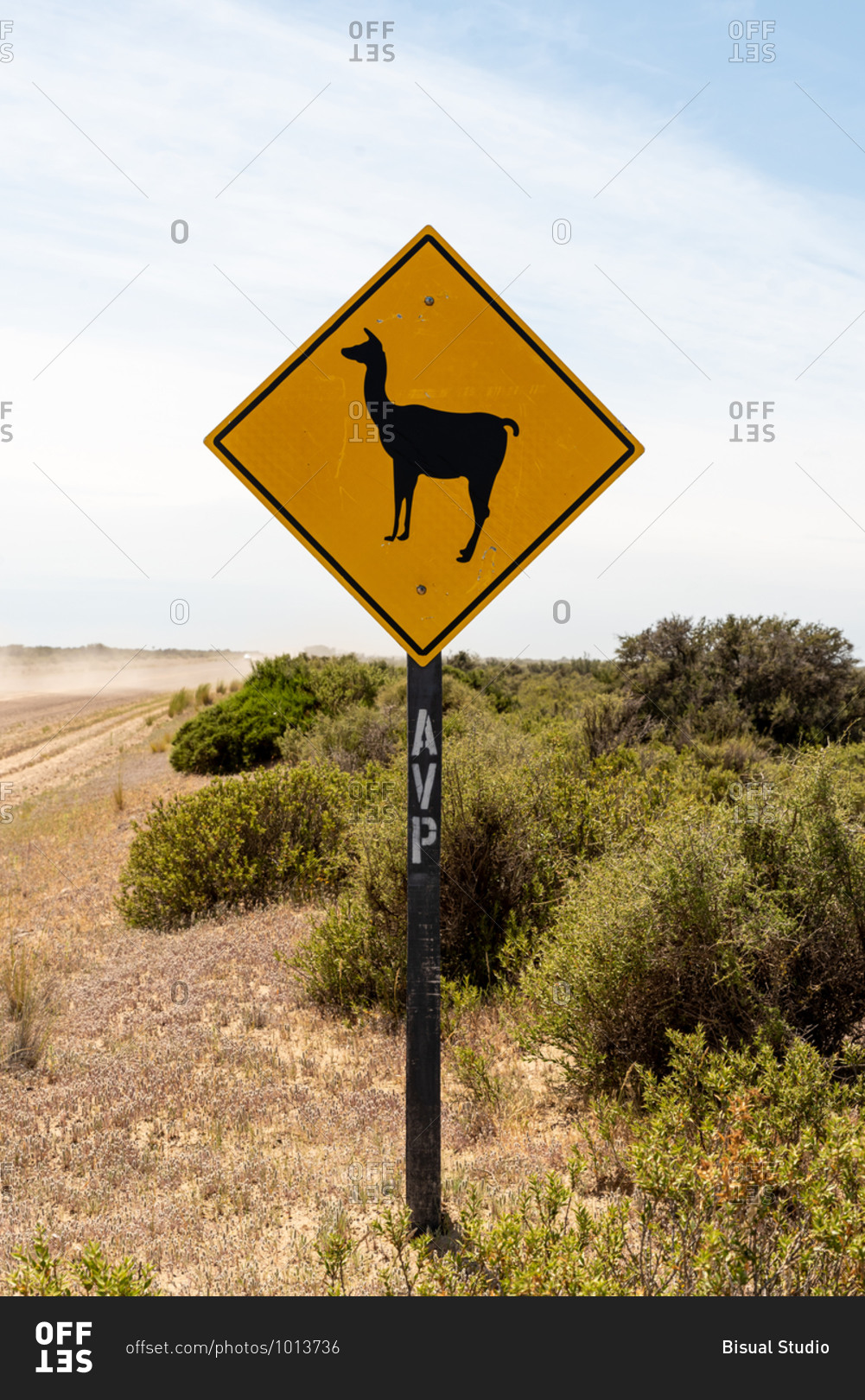 November 11, 2019: A lama traffic sign seen in Patagonia, Argentina