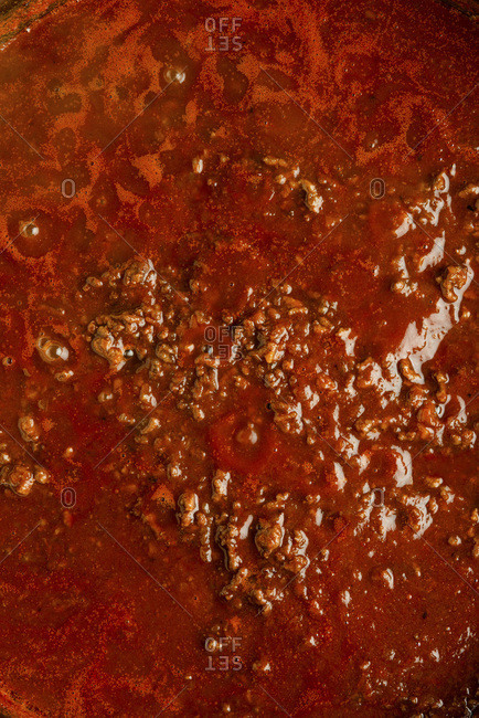 Bolognaise sauce detail staged together
