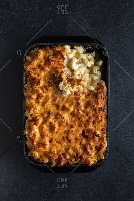 Macaroni cheese in a dish ready to eat