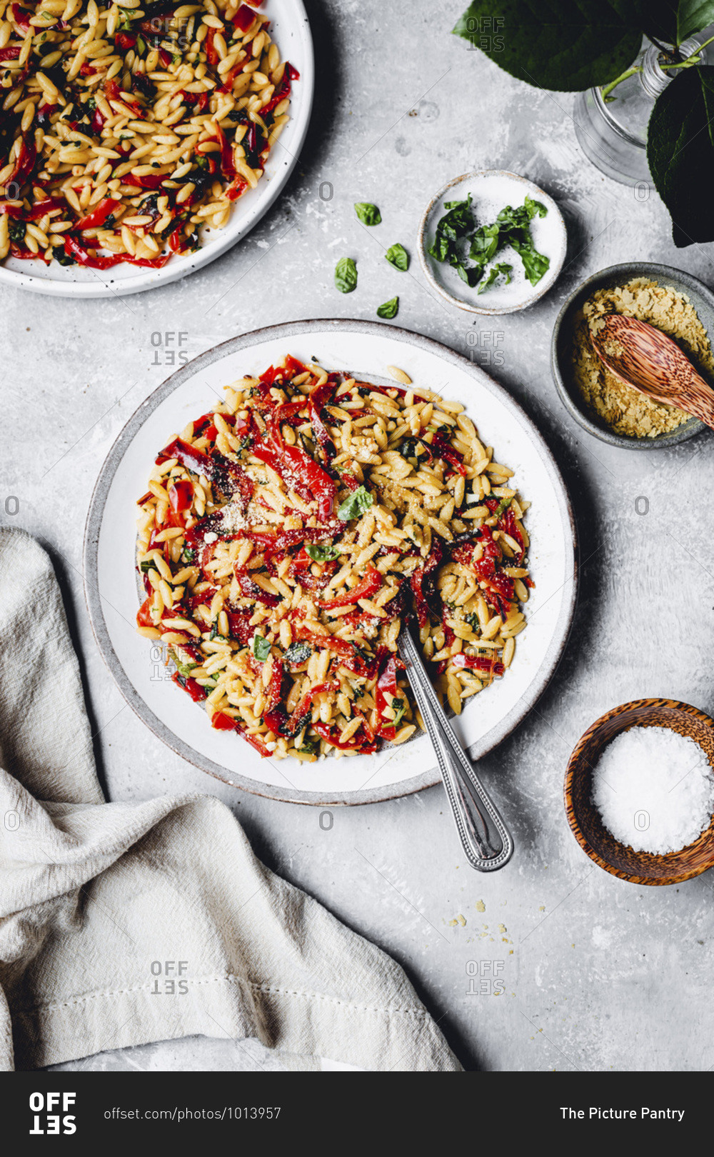 Red Pepper Pasta with basil and orzo