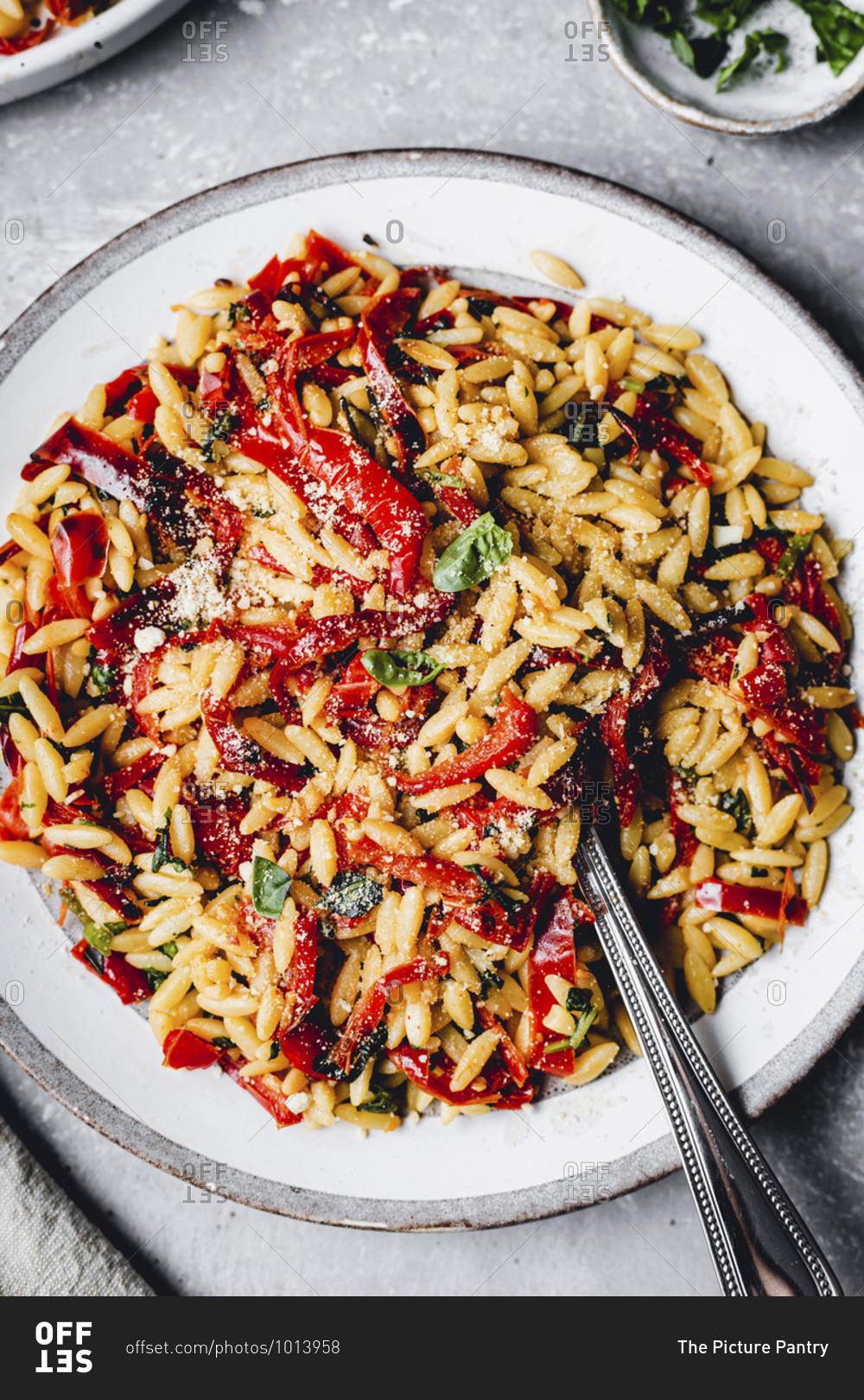 Red Pepper Pasta with basil and orzo