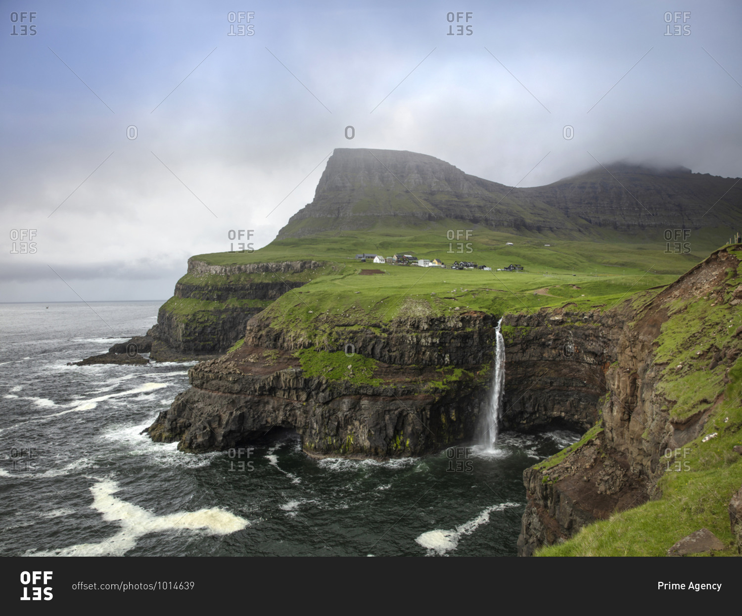 Gasadalur and Mulafossur waterfall in Faroe Islands