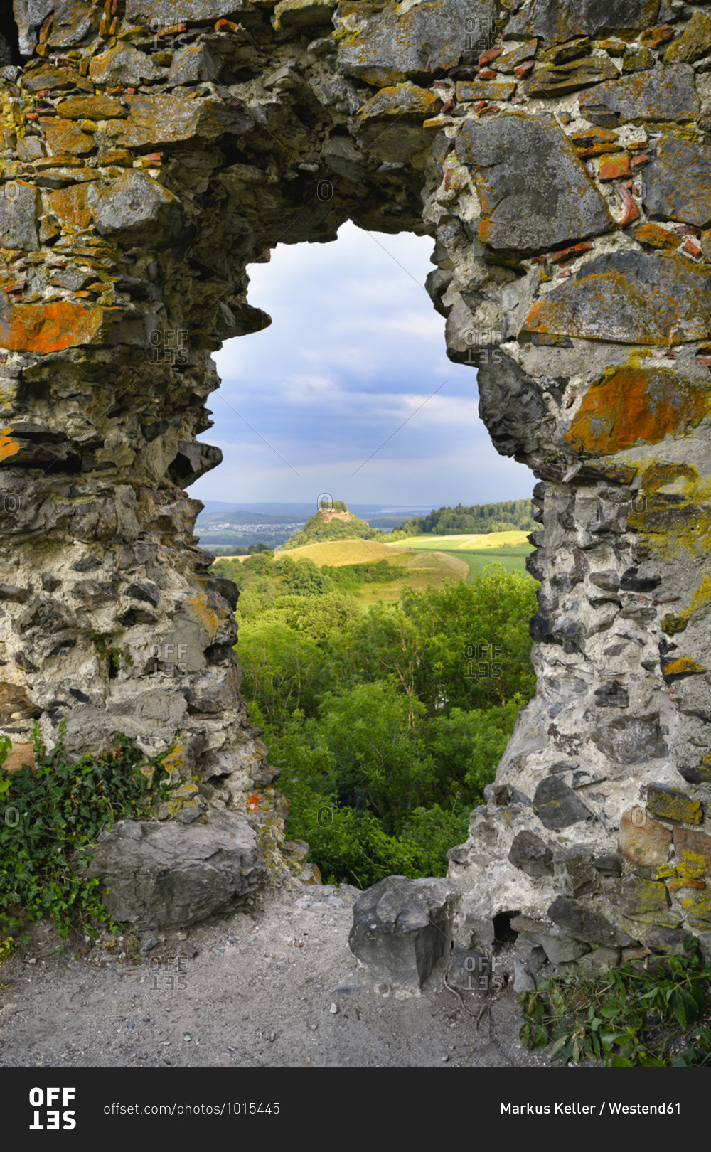Germany- Baden-Wurttemberg- Hohenkrahen seen through damaged wall of Magdeberg Castle
