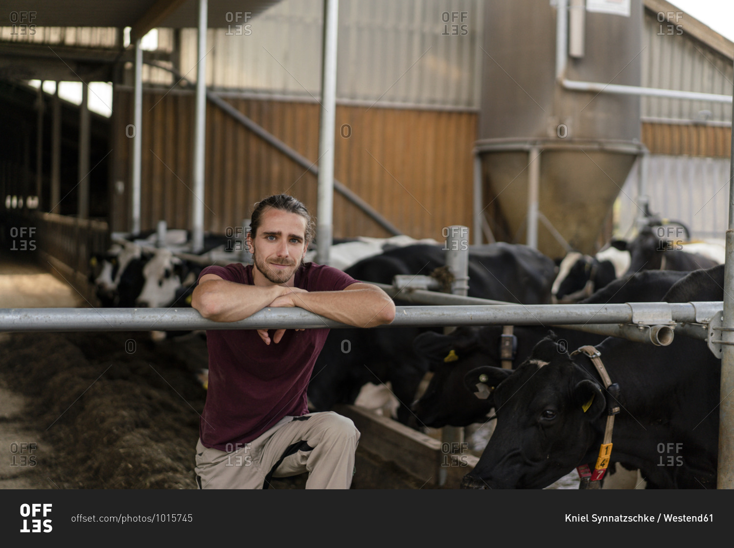 Portrait of a young farmer at cow house on a farm