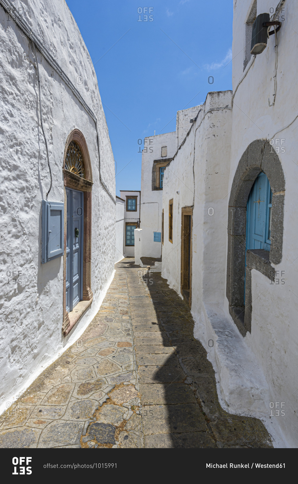 Greece- South Aegean- Patmos- Narrow alley between houses in Chora