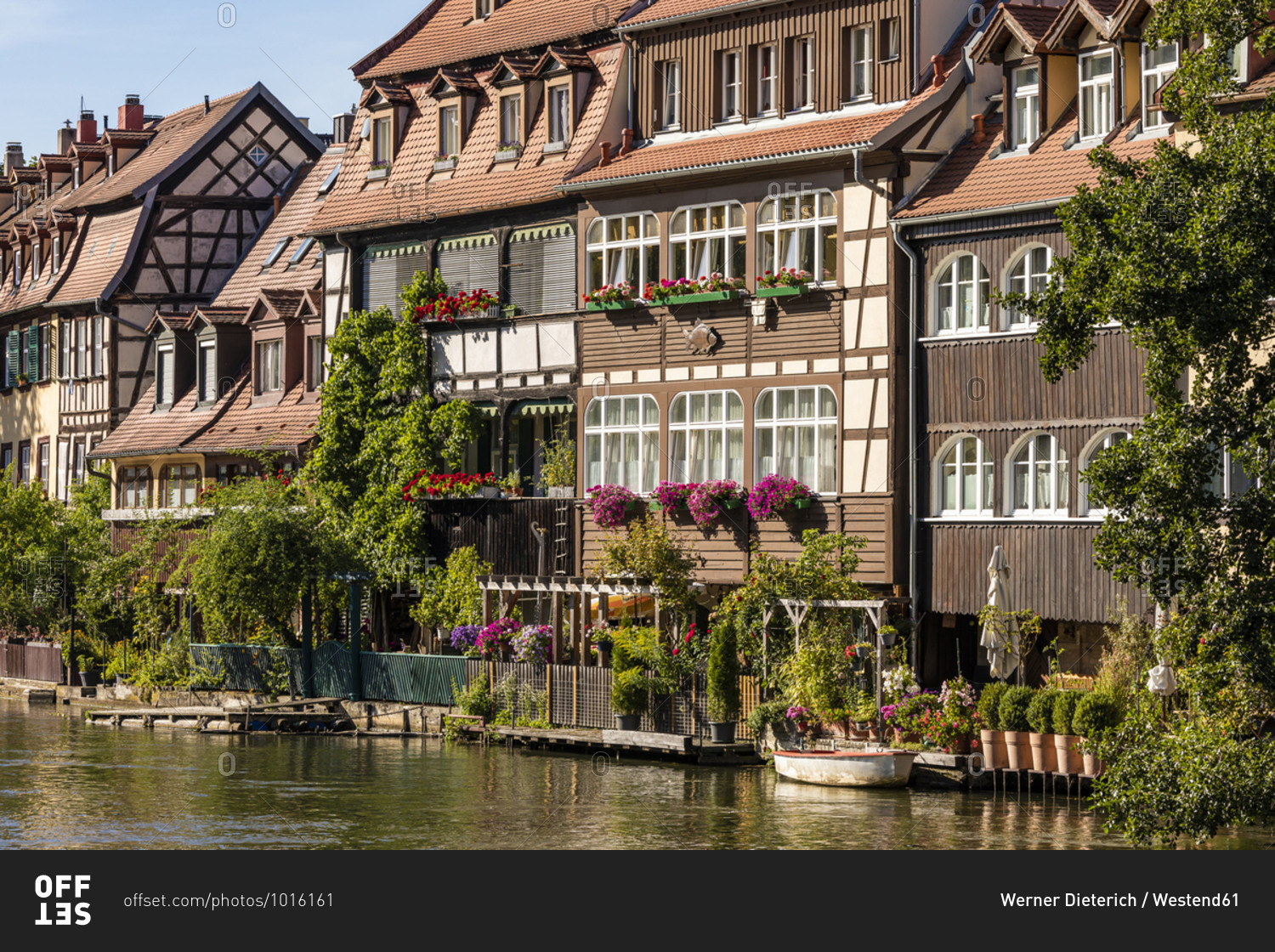 Germany- Bavaria- Bamberg- River Regnitz and Little Venice townhouses in spring