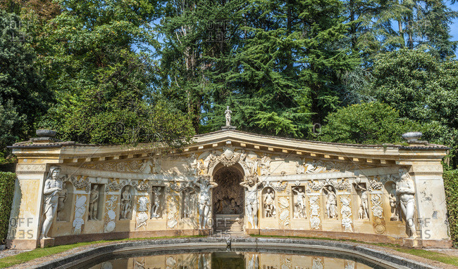 Italy - September 18,  2015: Italy,  Veneto,  Villa Veneta Barbaro (villa Volpi) (16th century,  by Andrea Palladio),  cave of the park