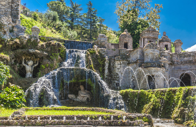 Italy - May 10,  2015: Italy,  Latium,  Tivoli,  fountain of the garden of the Villa d'Este (UNESCO World Heritage),  Renaissance