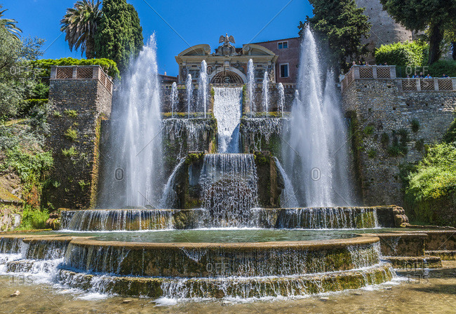 Italy - May 10,  2015: Italy,  Latium,  Tivoli,  monumental fountain of the garden of the Villa d'Este (UNESCO World Heritage),  Renaissance