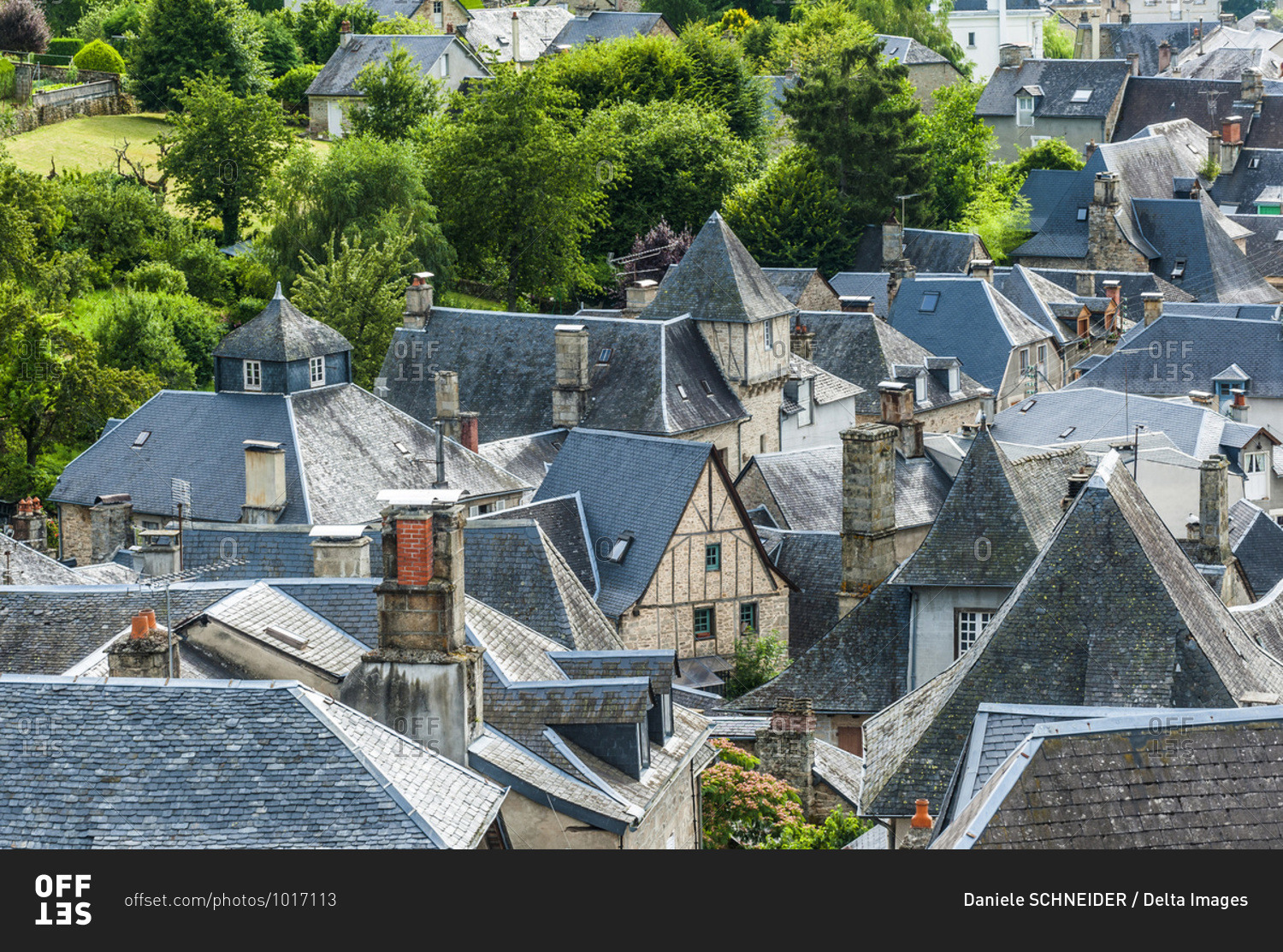 France,  Limousine,  Coreze,  view of the slate roofs of Treignac-sur-Vezere (Most Beautiful Village in France)