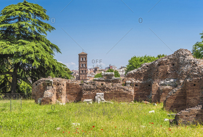 Italy,  Rome,  the Palatine and the Romanesque Campanile of Santa Francesca Romana