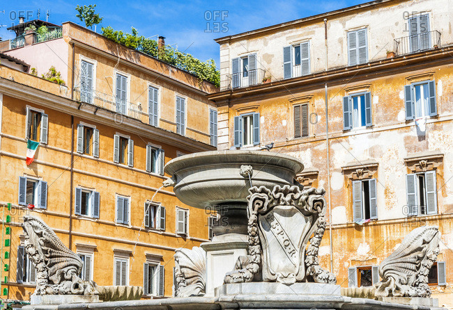 Italy - May 11,  2015: Italy,  Rome,  Trastevere district,  fountain in Santa Maria in Trastevere