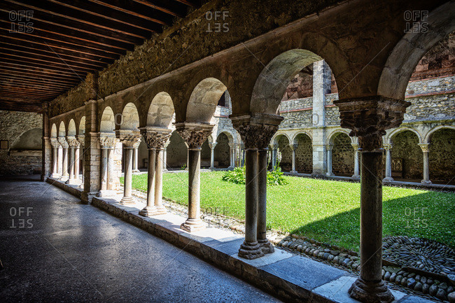 Cloister of the Saint Lizier cathedral,  Ariege department,  Pyrenees,  Occitanie,  France