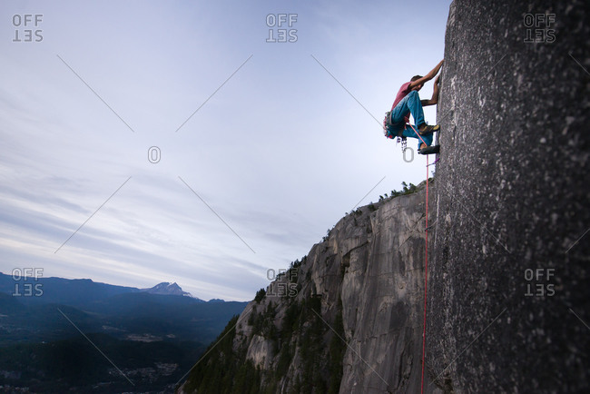 Rock climb of Heatwave, on top of The Chief, Squamish, Canada