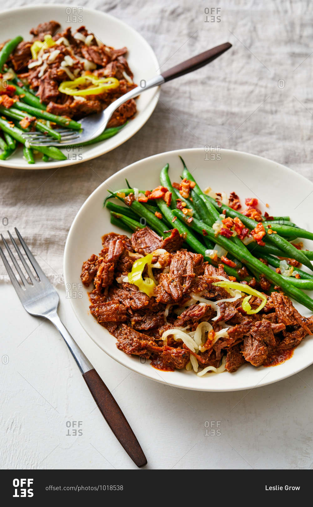 Italian shredded beef dish and green beans