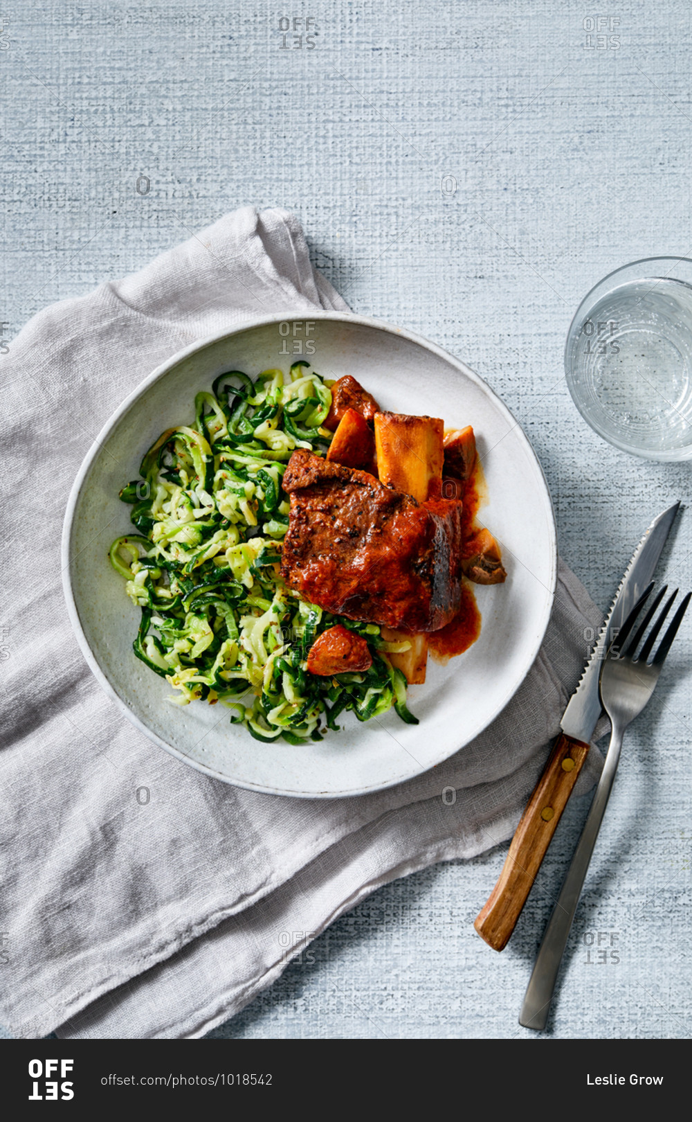 Beef ribs and zucchini noodles