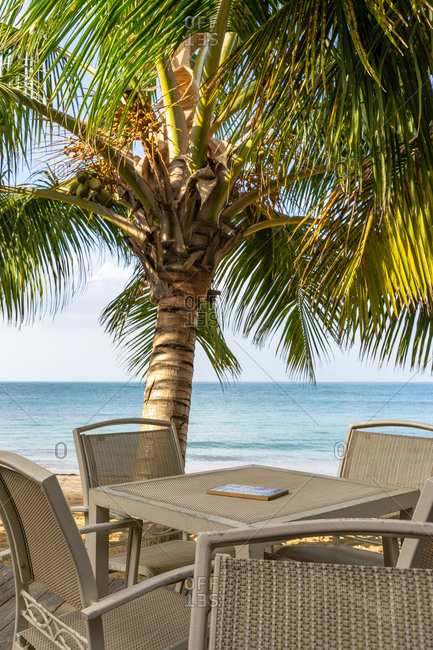 August 31, 2019: Greater Antilles, Dominican Republic, Samana, Las Terrenas, beach bar with a view of the Caribbean Sea