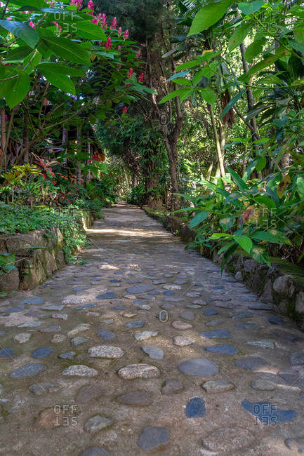 America, Caribbean, Greater Antilles, Dominican Republic, Jarabacoa, Los Calabazos, Sonido del Yaque Eco Lodge, path through an eco-lodge