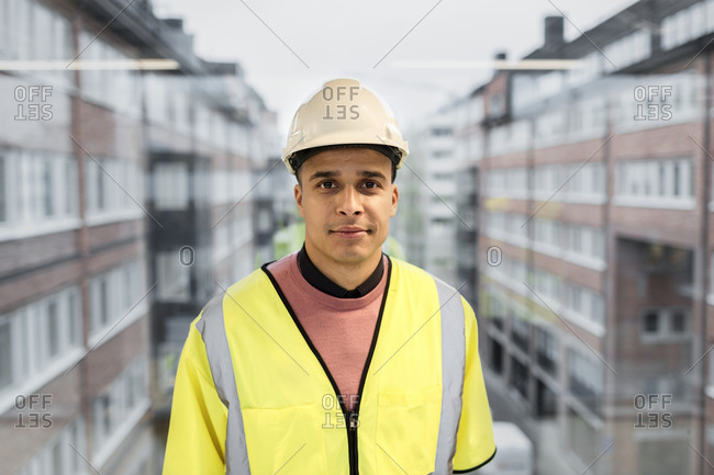 Portrait of worker wearing hardhat