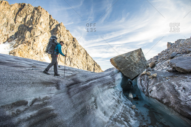Backpacker hikes across glacier in akshayak pass
