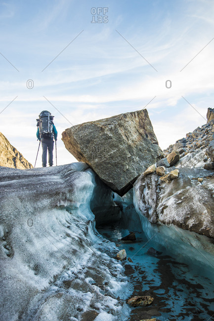 Backpacker hikes across glacier in akshayak pass