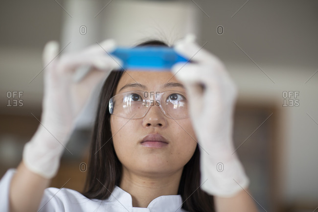 wearing lab safety goggles