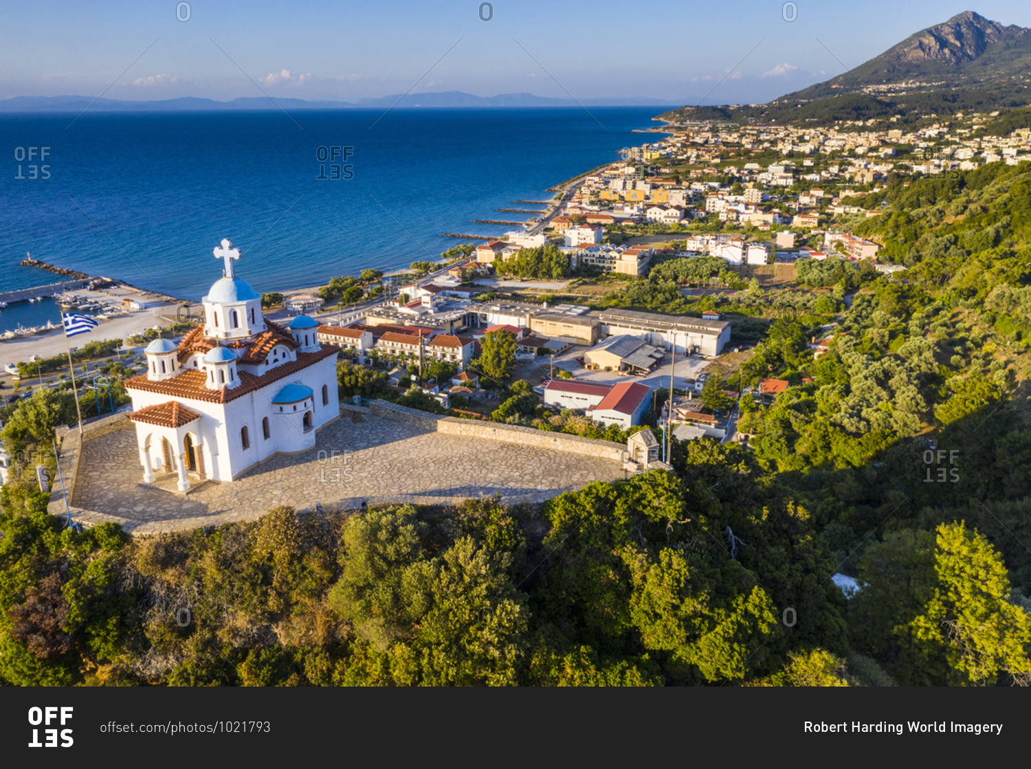 Aerial of by drone Agia Triada church, Paleo Karlovasi, Samos, Greek Islands, Greece, Europe