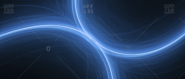 Blue glowing curves in space, computer generated abstract illustration.