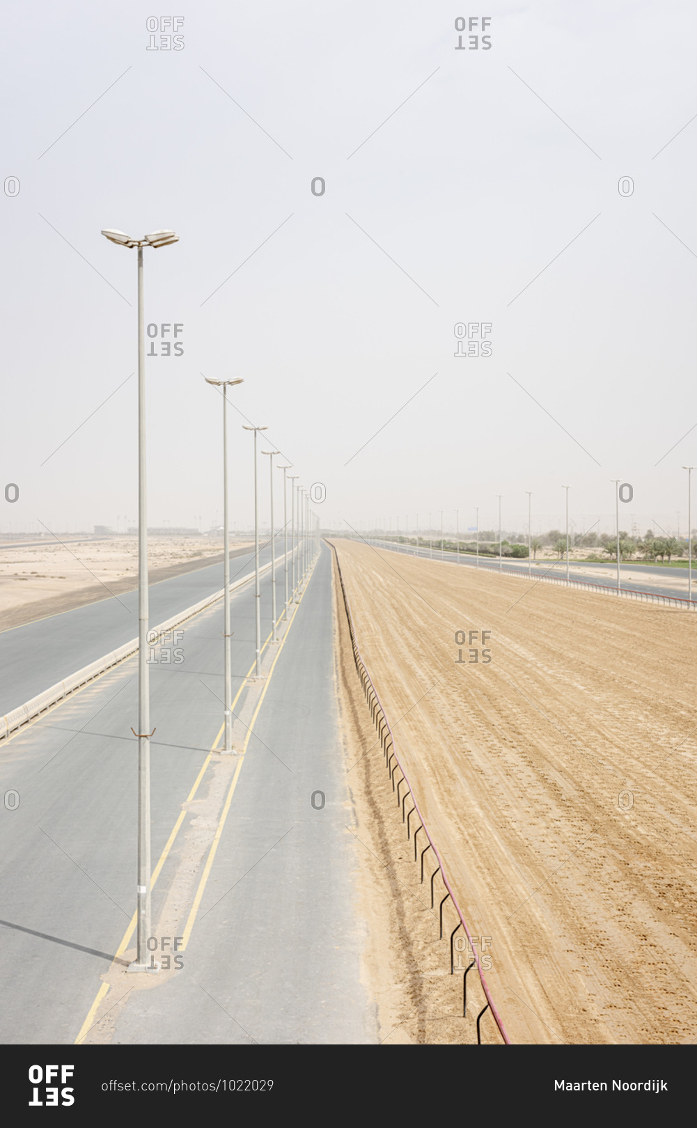 View of the Al Marmoom Racing Track of the Dubai Camel Racing Club near the city of Dubai in the United Arab Emirates
