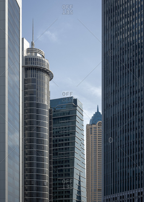 High-rise buildings in a business district in downtown Dubai in the United Arab Emirates