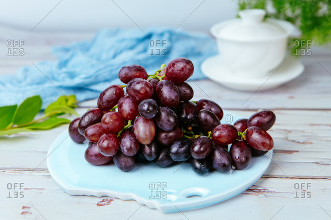 Clusters of purple grapes detail shot