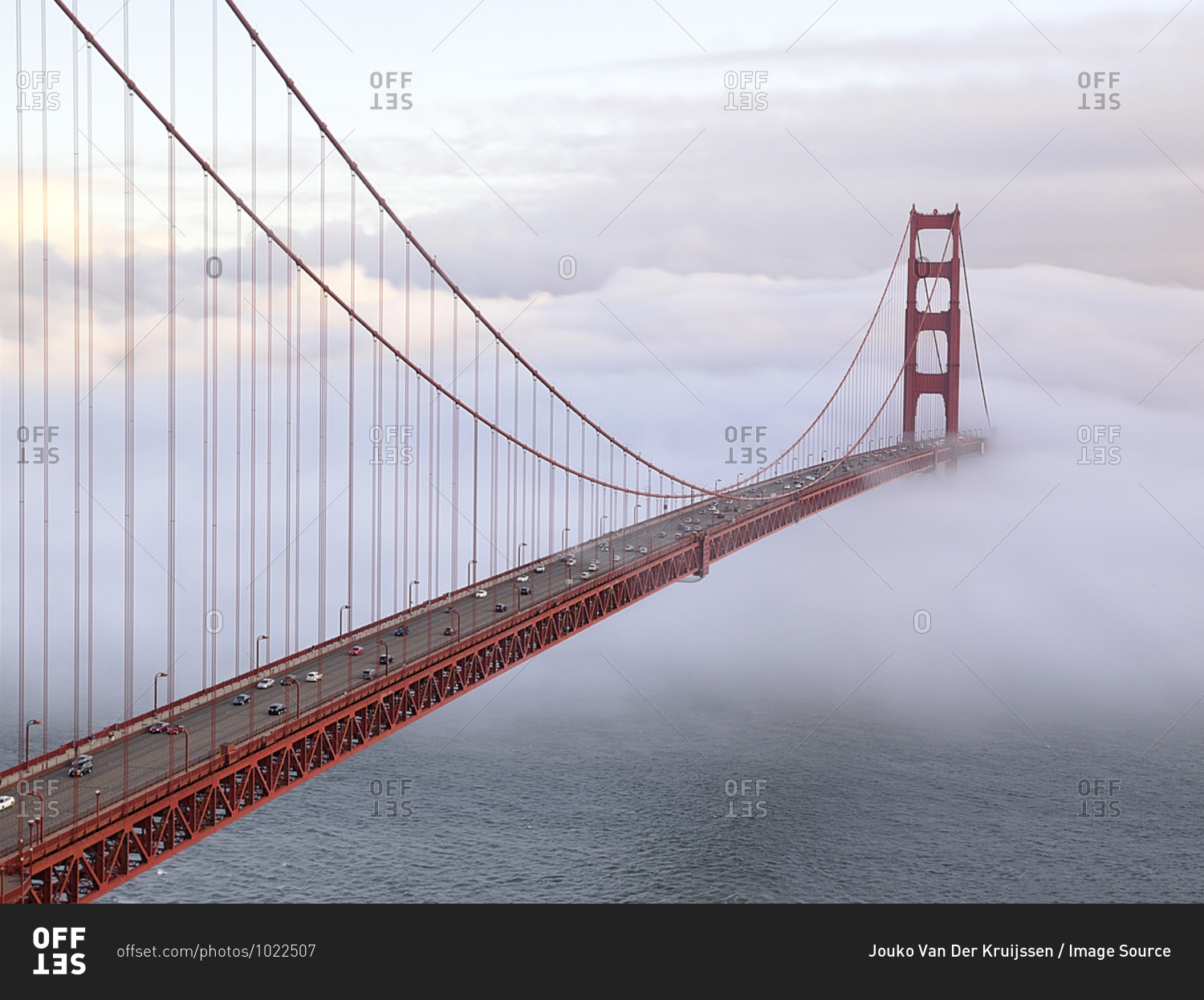 Golden Gate Bridge in fog, San Francisco, California, USA