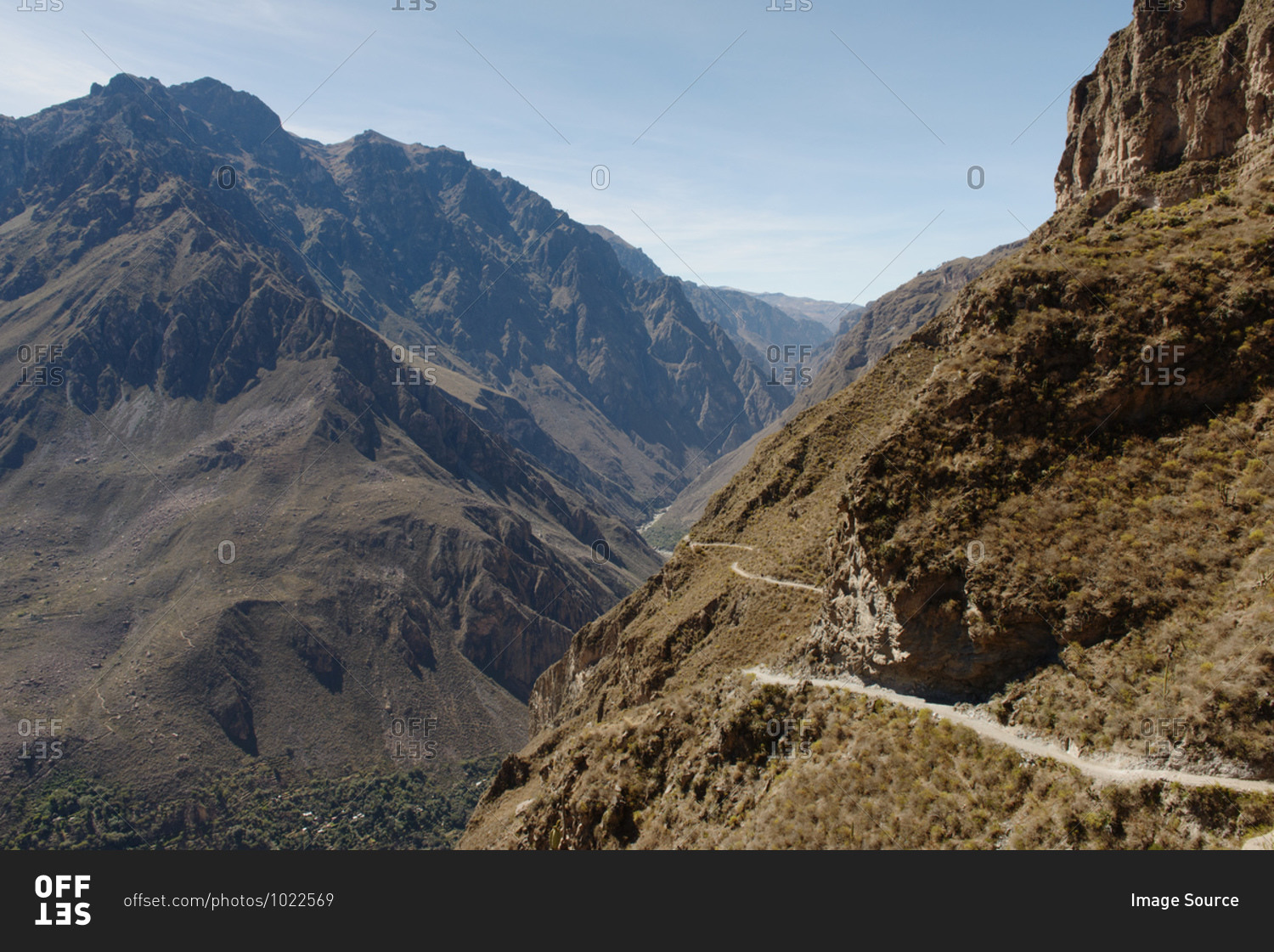 View of valley and mountain path, Colca Canyon, Peru