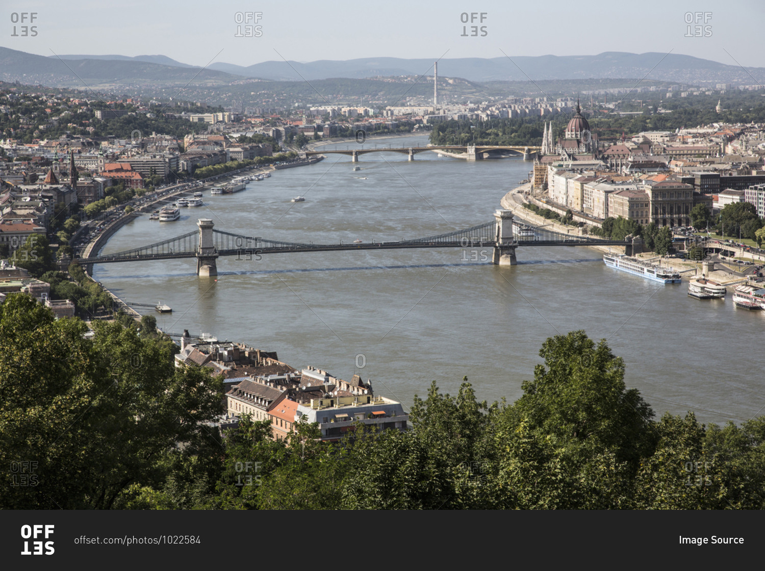 Aerial view of Danube River, Budapest, Hungary