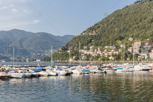 View of yachts and marina, Como, Italy