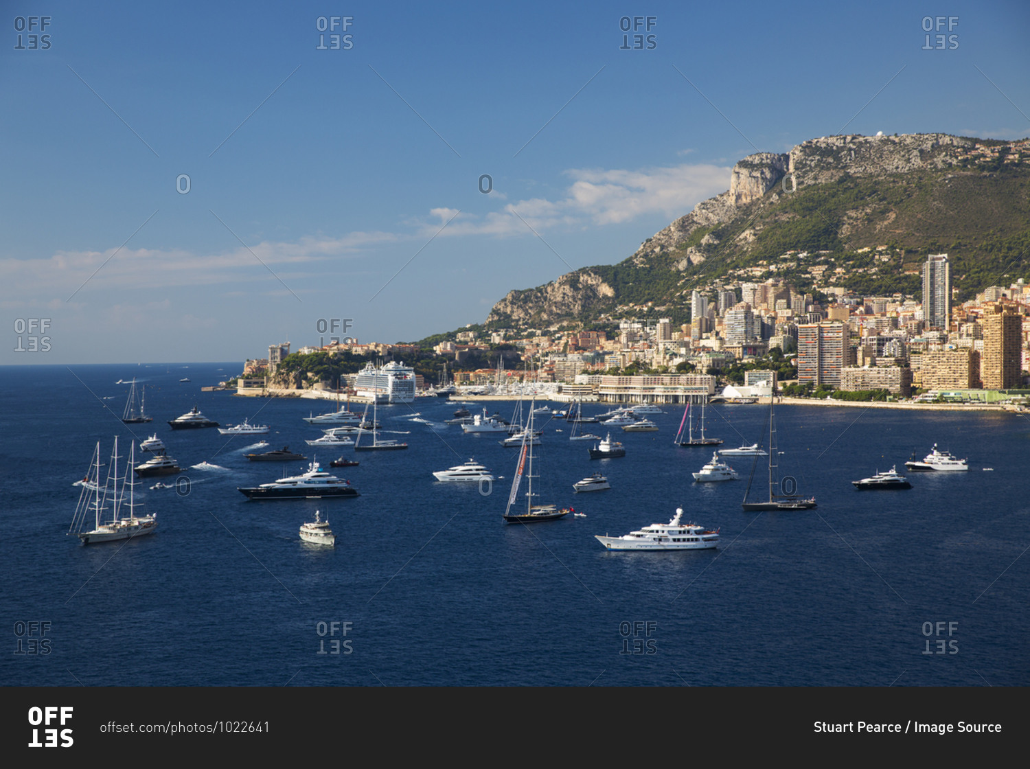 Coastal view with luxury yachts and boats, Monte Carlo, Monaco