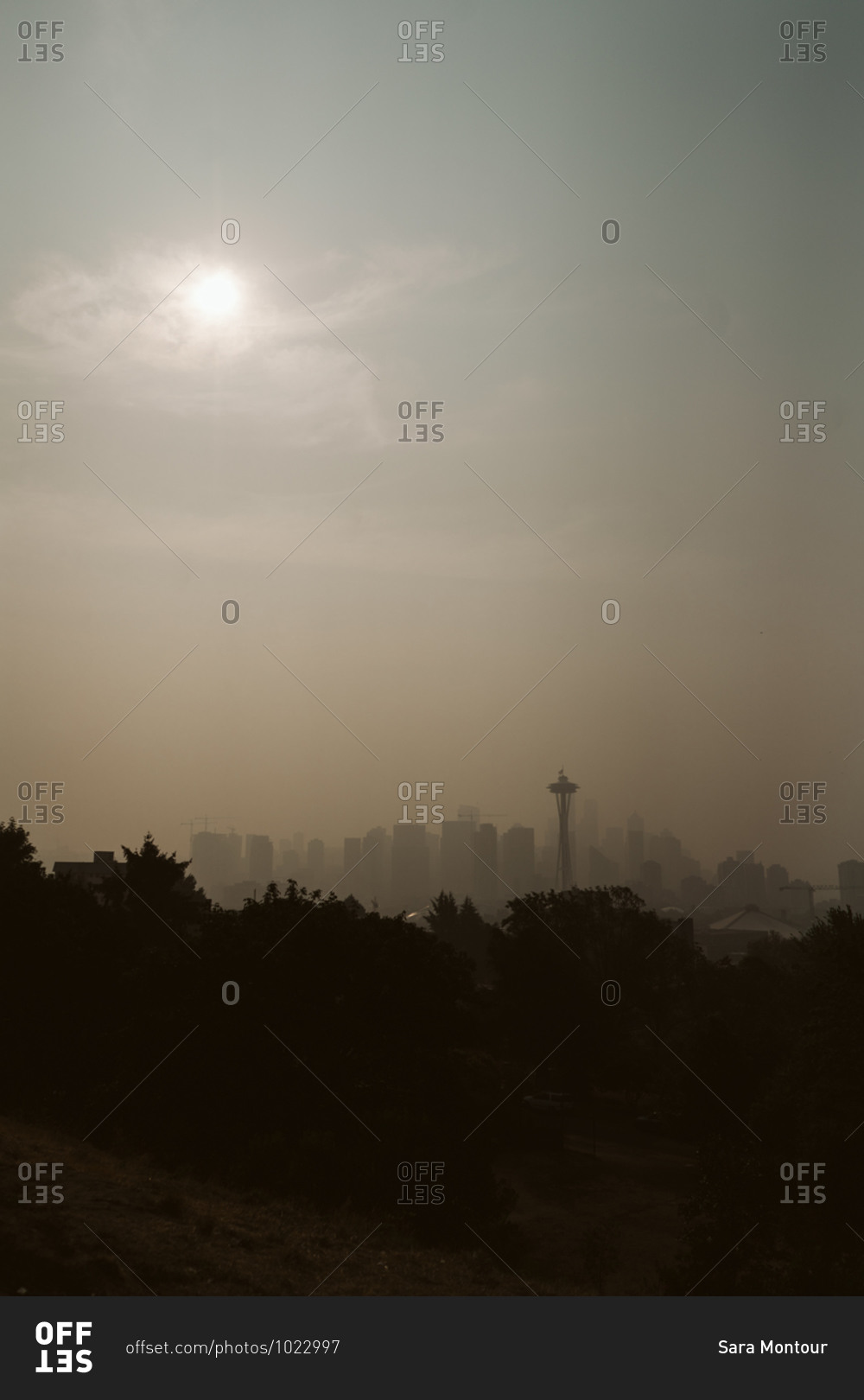 Haze from wildfires over the city of Seattle Washington