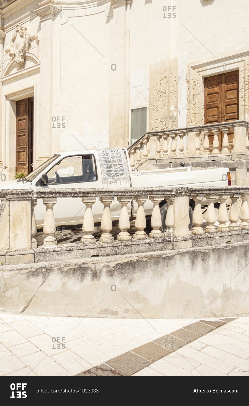 White truck parked by old building in Pennapiedimonte, Abruzzo, Italy