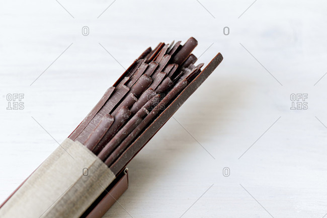 Chocolate cocoa pretzel sticks ready to eat